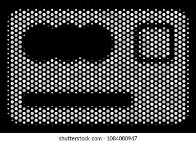 Dot white banking card icon on a black background. Vector halftone mosaic of banking card icon composed from circle pixels.