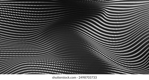 Dot white black wave technology texture background. Abstract big data digital concept. 3d rendering.