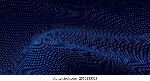 Dot white blue wave light screen gradient texture background. Abstract technology big data digital background.