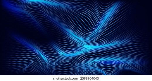Dot white blue wave light screen gradient texture background. Abstract technology big data digital background. 3d rendering.