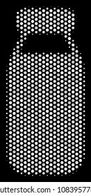 Dot white bottle icon on a black background. Vector halftone pattern of bottle icon done of spheric points.