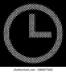 Dot white clock icon on a black background. Vector halftone concept of clock icon created of spheric dots.