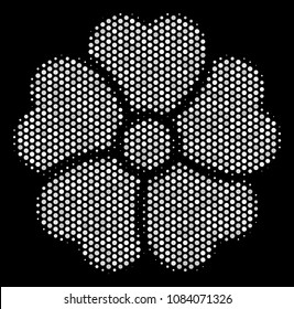 Dot white flower icon on a black background. Vector halftone concept of flower symbol organized from circle items.