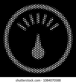 Dot white gauge icon on a black background. Vector halftone illustration of gauge symbol constructed from spheric points.
