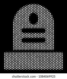Dot white grave icon on a black background. Vector halftone illustration of grave symbol created from circle elements.