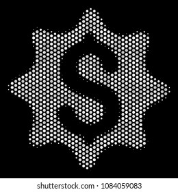 Dot white money award icon on a black background. Vector halftone concept of money award icon formed of round pixels.