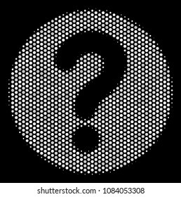 Dot white query icon on a black background. Vector halftone pattern of query pictogram designed of spheric pixels.