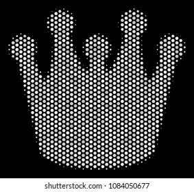 Dot white royal icon on a black background. Vector halftone mosaic of royal symbol constructed of circle pixels.
