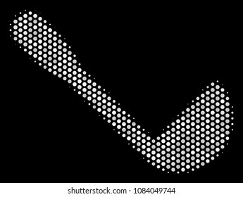 Dot white scoop icon on a black background. Vector halftone collage of scoop symbol done of round pixels.