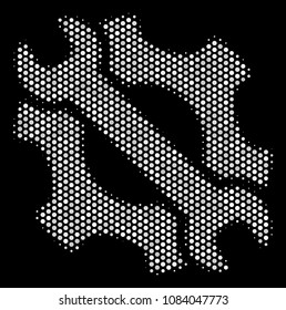 Dot white service tools icon on a black background. Vector halftone illustration of service tools symbol organized of circle dots.