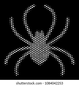Dot white spider icon on a black background. Vector halftone concept of spider icon formed with circle points.