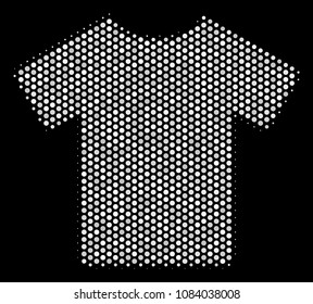 Dot white T-shirt icon on a black background. Vector halftone illustration of T-shirt icon designed with round items.