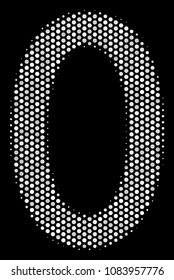 Dot white zero digit icon on a black background. Vector halftone concept of zero digit symbol organized of round points.