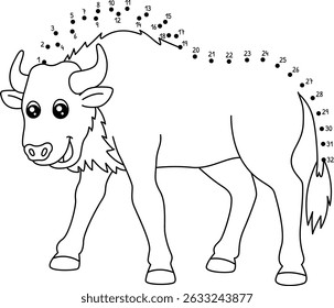 Dot to Dot Wildebeest Animal Isolated Coloring 