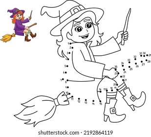 Dot to Dot Witch Girl On Broomstick Coloring Page