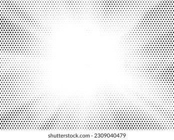 Dot work burst beam background. Black noise stipple dots sunburst pattern. Abstract halftone banner with flash. Radial ray grunge pattern. Abstract sunbeam. Vector illustration.