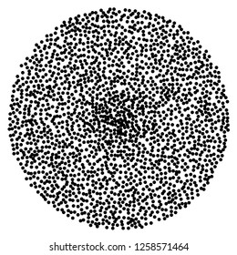 Dot work sphere. Pointillism style. Vintage engraved ball. Chaotic halftone circle vector logo symbol. Abstract dotted globe illustration on white background. Vector splatter of calligraphy ink