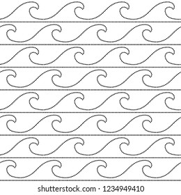 Doted waves sea or ocean seamless pattern, vector