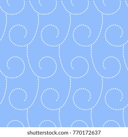 Doted wavy curves geometric seamless pattern in blue and white, vector