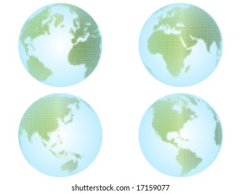 Doted world globes in different position