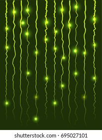 Dots Abstract Vector Background. Abstract bright light glowing dots on the ropes. With bright dots and rays