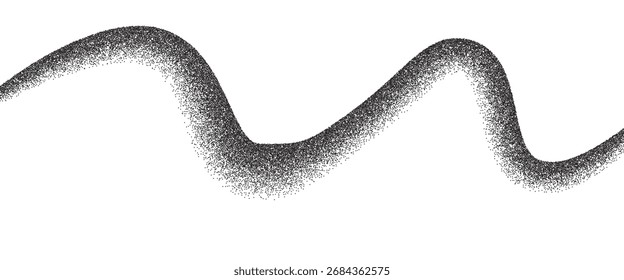 Dots abstract wave line path shape. Squiggle curve black grain textured element. Long stipple sand effect brushstroke. Whimsical road underline gradient dotwork. Vector noise background illustration.