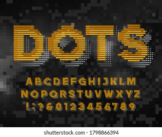 Dots alphabet font. 3D letters, numbers and symbols in 80s style. Retro-futuristic vector typeface for your typography design.