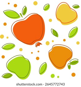 Dots and apples with outlines seamless repeat pattern