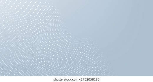 Dots bacground wave lparticle on white, gray color vector. Modern graphic design. Flowing halftone, gradient curve shape for data futuristic, texture