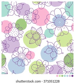 Dots background pattern with pastel hand drawn flowers