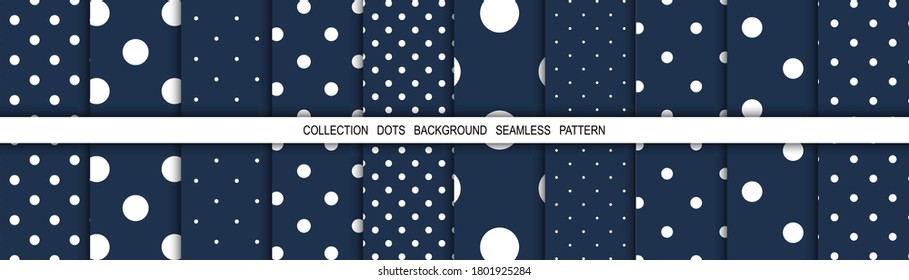 Dots. Dots background. Background pattern. White dot on blue background. Polka design. Winter. Snow. Vector illustration