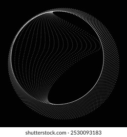 Dots in blob Form . Dotted rounded shape Vector Illustration .Lots of halftones form a ring . Design element . Various halftone dots forming round frame . Liquid blob shape.Abstract Geometric dot art 