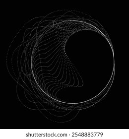 Punkte in BLOB-Form . Gestrichelt abgerundete Form Vektorgrafik .Viele Halbtöne bilden einen Ring . Gestaltungselement . Verschiedene Rasterpunkte, die den runden Rahmen bilden. Flüssige BLOB-Form.Abstrakte geometrische Punktkunst 