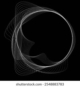 Punkte in BLOB-Form . Gestrichelt abgerundete Form Vektorgrafik .Viele Halbtöne bilden einen Ring . Gestaltungselement . Verschiedene Rasterpunkte, die den runden Rahmen bilden. Flüssige BLOB-Form.Abstrakte geometrische Punktkunst 