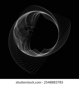 Punkte in BLOB-Form . Gestrichelt abgerundete Form Vektorgrafik .Viele Halbtöne bilden einen Ring . Gestaltungselement . Verschiedene Rasterpunkte, die den runden Rahmen bilden. Flüssige BLOB-Form.Abstrakte geometrische Punktkunst 