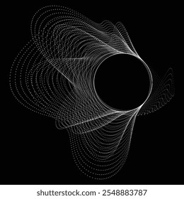 Punkte in BLOB-Form . Gestrichelt abgerundete Form Vektorgrafik .Viele Halbtöne bilden einen Ring . Gestaltungselement . Verschiedene Rasterpunkte, die den runden Rahmen bilden. Flüssige BLOB-Form.Abstrakte geometrische Punktkunst 