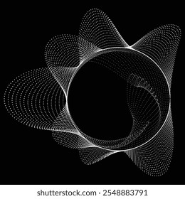 Punkte in BLOB-Form . Gestrichelt abgerundete Form Vektorgrafik .Viele Halbtöne bilden einen Ring . Gestaltungselement . Verschiedene Rasterpunkte, die den runden Rahmen bilden. Flüssige BLOB-Form.Abstrakte geometrische Punktkunst 