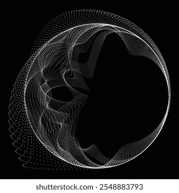 Punkte in BLOB-Form . Gestrichelt abgerundete Form Vektorgrafik .Viele Halbtöne bilden einen Ring . Gestaltungselement . Verschiedene Rasterpunkte, die den runden Rahmen bilden. Flüssige BLOB-Form.Abstrakte geometrische Punktkunst 