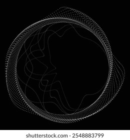 Punkte in BLOB-Form . Gestrichelt abgerundete Form Vektorgrafik .Viele Halbtöne bilden einen Ring . Gestaltungselement . Verschiedene Rasterpunkte, die den runden Rahmen bilden. Flüssige BLOB-Form.Abstrakte geometrische Punktkunst 