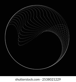 Pontos na forma blob . Girar pontos círculos Ilustração de vetor . Muitos meios-tons formam um anel . Elemento de design . Vários pontos de meio-tom formando moldura redonda . Forma de bolha líquida.Arte pontual geométrica abstrata 