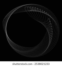 Puntos en forma de blob . Ilustración vectorial de círculos de puntos giratorios. Muchos semitonos forman un anillo. Elemento de diseño . Varios puntos de semitono que forman un marco redondo. Forma líquida de la gota. Arte geométrico Abstractas del punto 