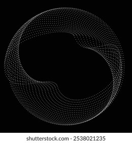 Dots in blob Form . Rotate dots circles Vector Illustration .Lots of halftones form a ring . Design element . Various halftone dots forming round frame . Liquid blob shape.Abstract Geometric dot art 