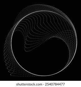 Pontos na forma blob . Girar pontos círculos Ilustração de vetor . Muitos meios-tons formam um anel . Elemento de design . Vários pontos de meio-tom formando moldura redonda . Forma de bolha líquida.Arte pontual geométrica abstrata 