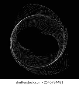 Puntos en forma de blob . Ilustración vectorial de círculos de puntos giratorios. Muchos semitonos forman un anillo. Elemento de diseño . Varios puntos de semitono que forman un marco redondo. Forma líquida de la gota. Arte geométrico Abstractas del punto 