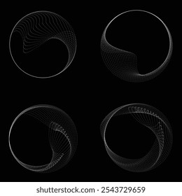 Pontos na forma blob . Girar pontos círculos Ilustração de vetor . Muitos meios-tons formam um anel . Elemento de design . Vários pontos de meio-tom formando moldura redonda . Forma de bolha líquida.Arte pontual geométrica abstrata 