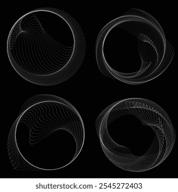 Punkte in BLOB-Form . Rotieren Sie Punkte Kreise Vektorgrafik .Viele Halbtöne bilden einen Ring . Gestaltungselement . Verschiedene Rasterpunkte, die den runden Rahmen bilden. Flüssige BLOB-Form.Abstrakte geometrische Punktkunst 