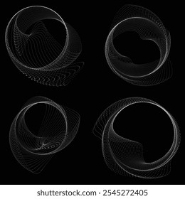 Pontos na forma blob . Girar pontos círculos Ilustração de vetor . Muitos meios-tons formam um anel . Elemento de design . Vários pontos de meio-tom formando moldura redonda . Forma de bolha líquida.Arte pontual geométrica abstrata 