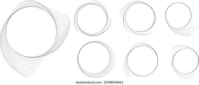 Punkte in BLOB-Form . Rotieren Sie Punkte Kreise Vektorgrafik .Viele Halbtöne bilden einen Ring . Gestaltungselement . Verschiedene Rasterpunkte, die den runden Rahmen bilden. Flüssige BLOB-Form.Abstrakte geometrische Punktkunst 