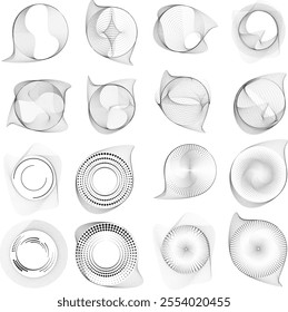 Dots in blob Form . Rotate dots circles Vector Illustration .Lots of halftones form a ring . Design element . Various halftone dots forming round frame . Liquid blob shape.Abstract Geometric dot art 