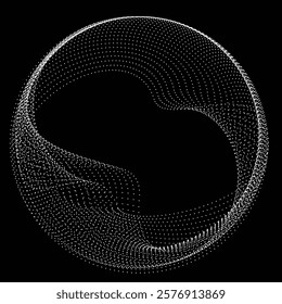 Dots in blob Form . Rotate dots circles Vector Illustration .Lots of halftones form a ring . Design element . Various halftone dots forming round frame . Liquid blob shape.Abstract Geometric dot art 